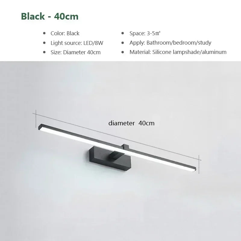LED Bathroom Mirror Light, Modern Wall Sconce for Bedroom, Aluminum Decoration Lamp