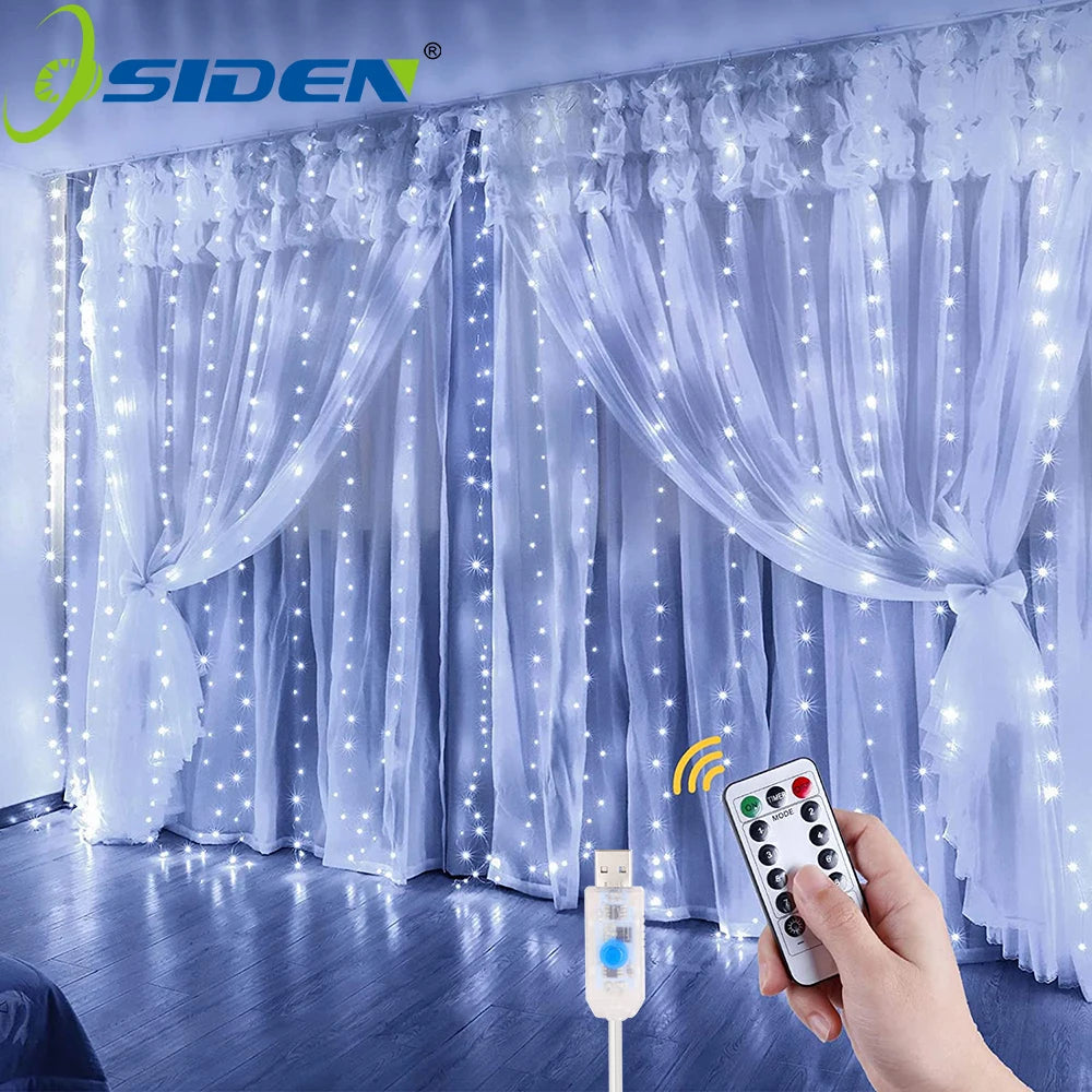 LED Curtain Garland Lights 8 Modes USB Power Remote Control Waterproof Fairy Lighting