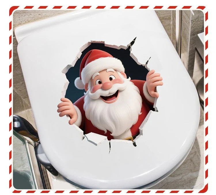 3D Santa Claus Break-Through Wall Decal PVC Removable Christmas Wall Window Sticker