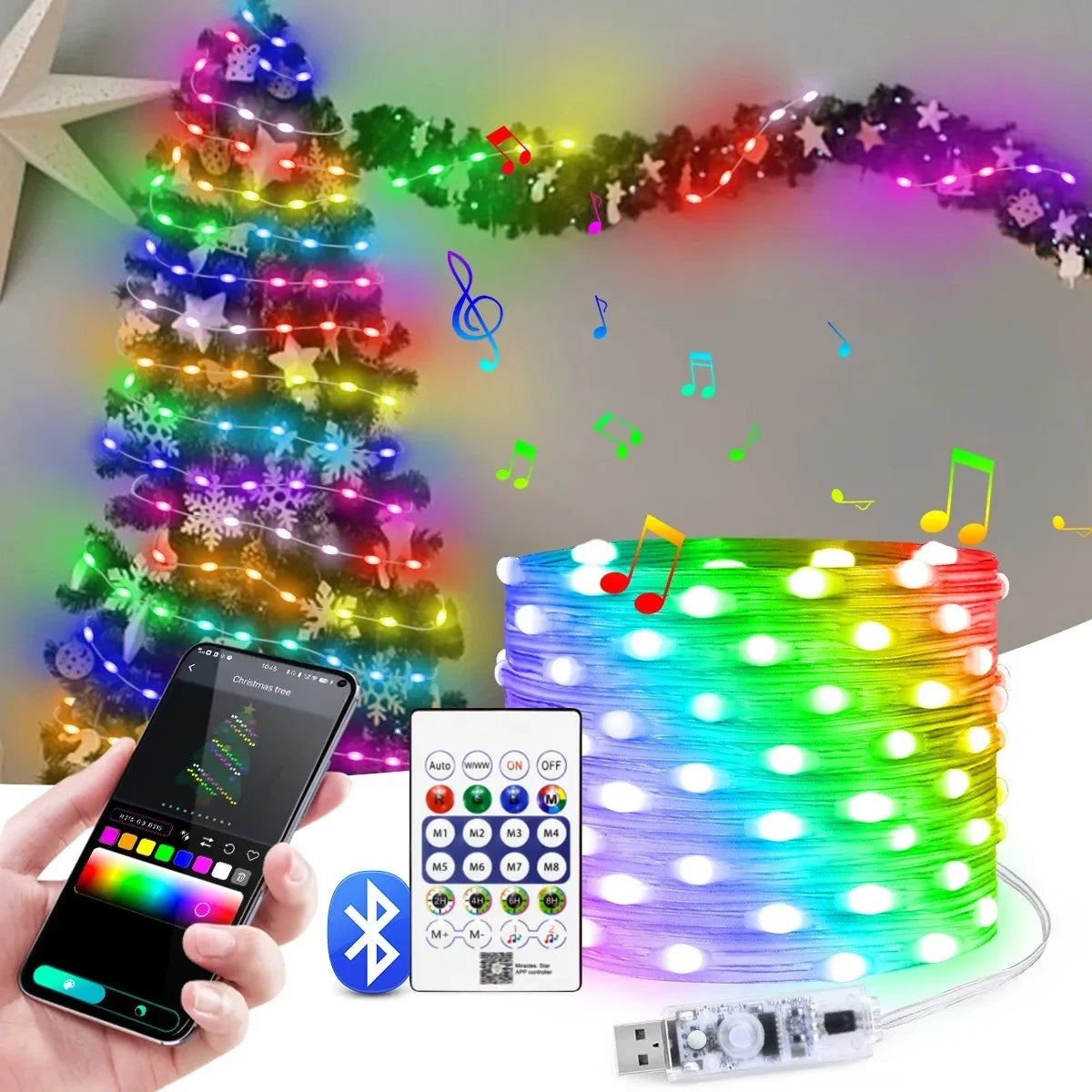 5M/10M/15M/20M USB Sting Light Bluetooth APP DIY LED Fairy Lights Garland Decoration