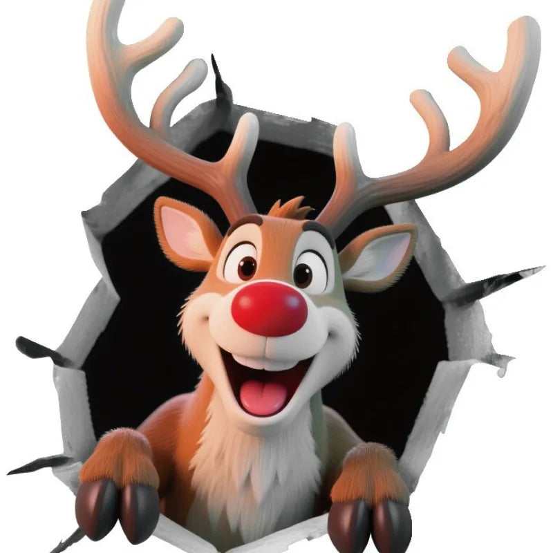 3D Santa Claus Break-Through Wall Decal PVC Removable Christmas Wall Window Sticker