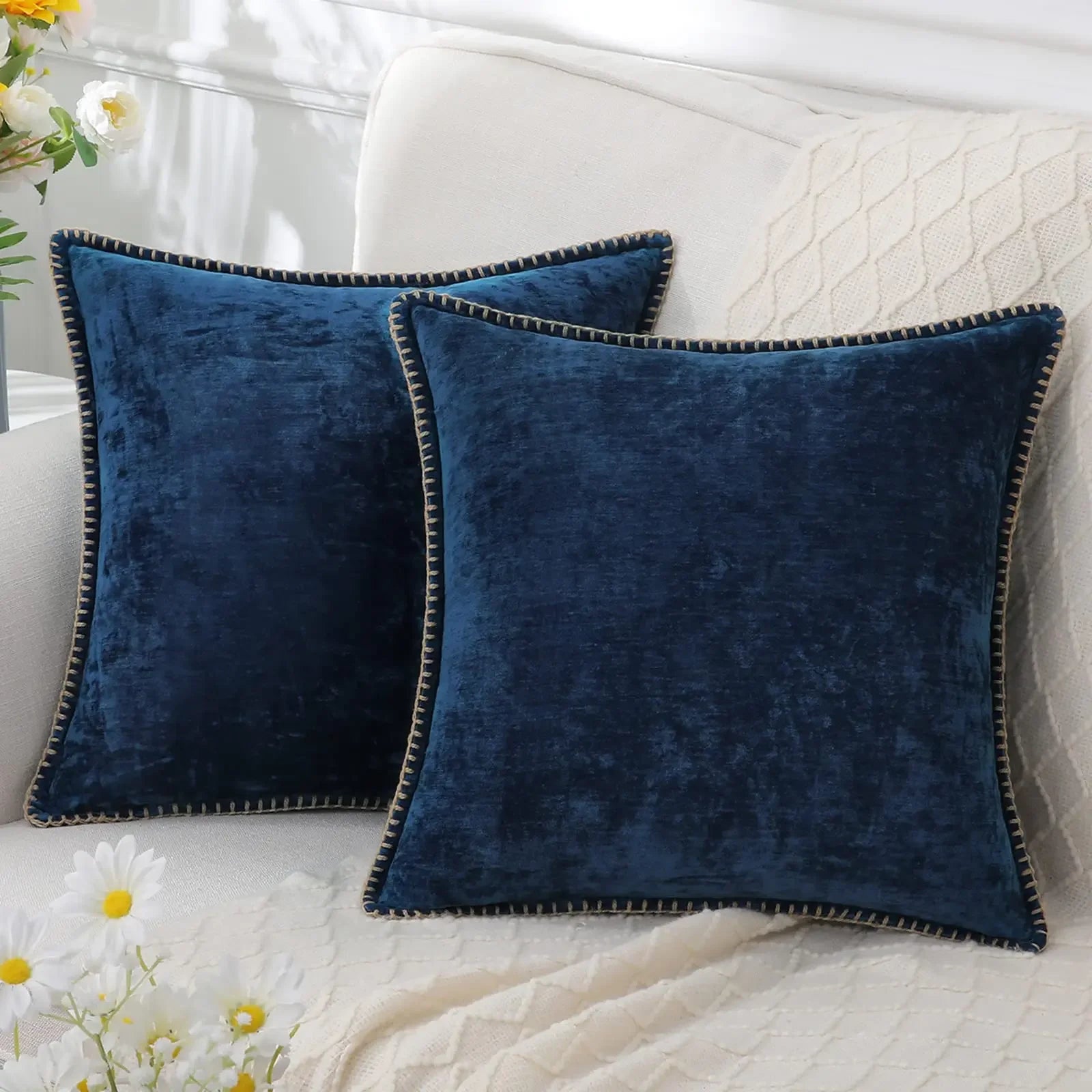 Blue Chenille Cushion Cover