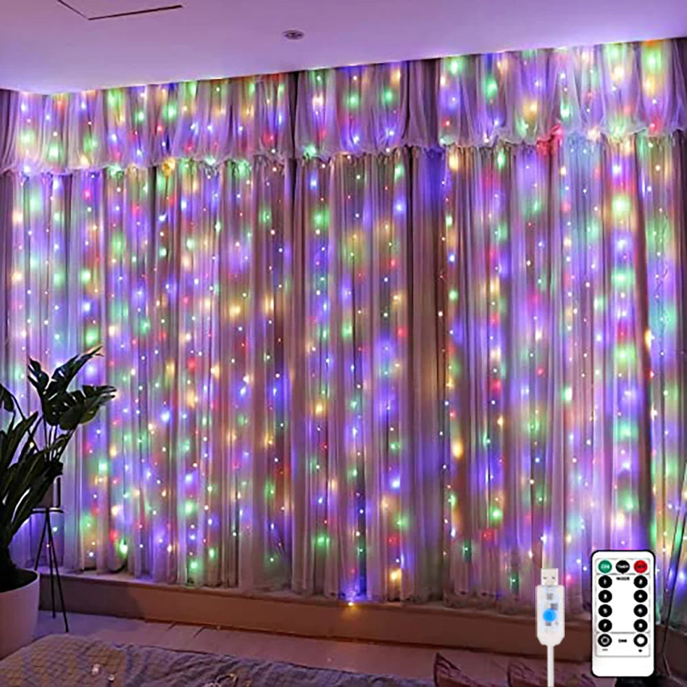 LED Curtain Garland Lights 8 Modes USB Power Remote Control Waterproof Fairy Lighting