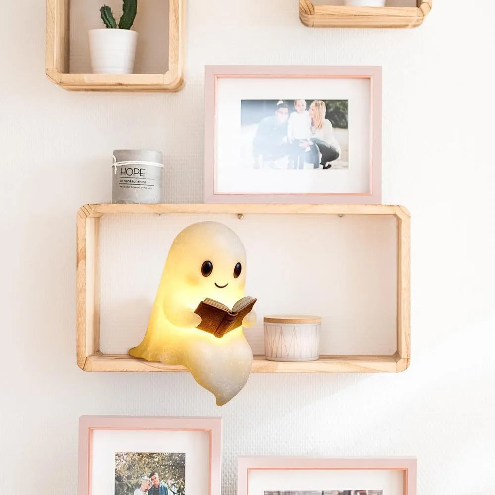 Cute ghost reading book toy model kawaii cartoon holiday decoration for boys and girls