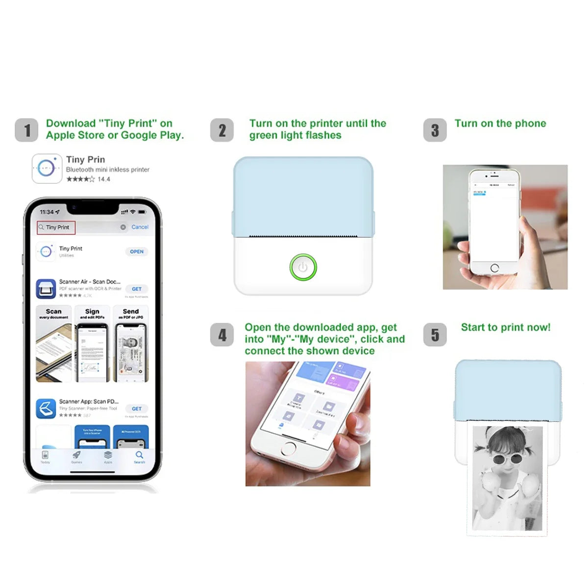 mini HD printer portable sticker label Printer Bluetooth pocket thermal printer
