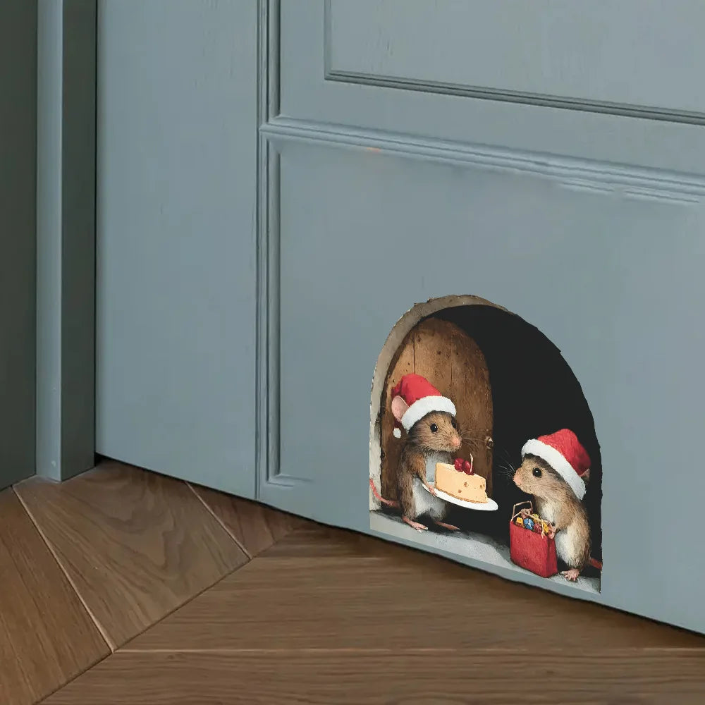 Cute Christmas Small Mouse Wall Stickers Xmas Decoration For Home Noel Navidad