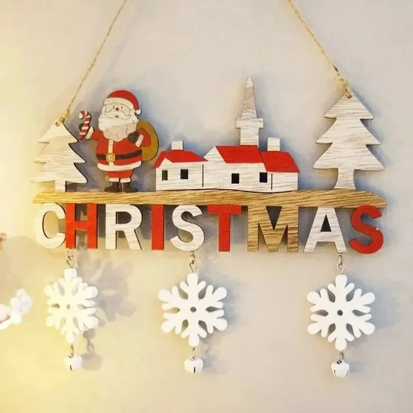 Santa Claus Wooden Hanging Ornament Christmas Decoration for Home Door Tree Pendants