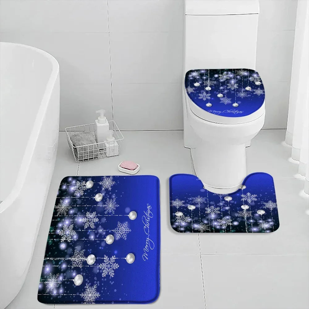Christmas Shower Curtain Set Snowman Red Birds Gifts Forest Cedar Bath Mat Toilet Cover