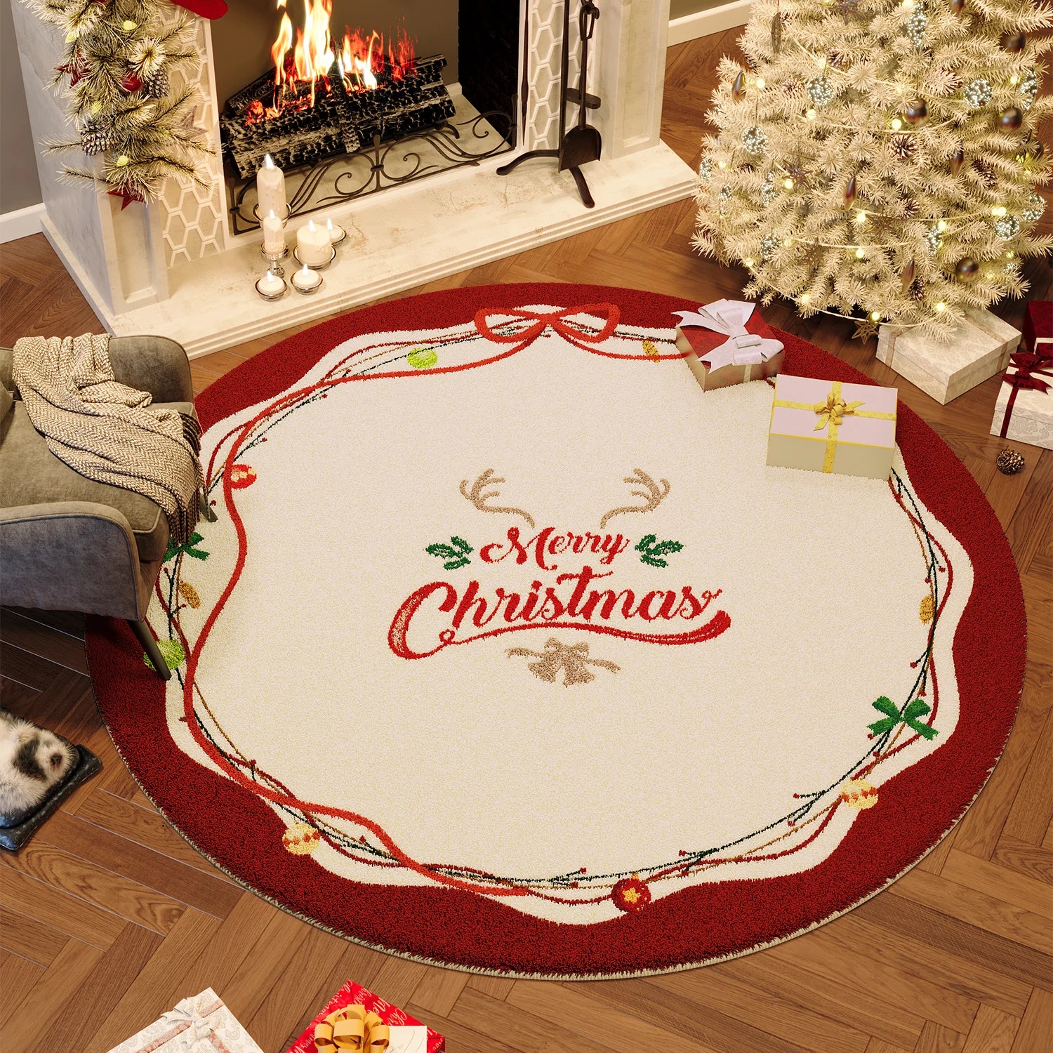 Wind Round Premium Bedroom Carpet Festive Atmosphere Decoration Tree Floor Mat