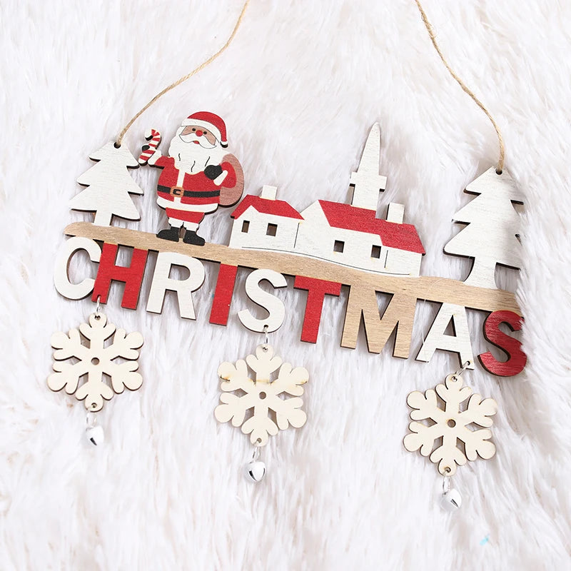 Santa Claus Wooden Hanging Ornament Christmas Decoration for Home Door Tree Pendants