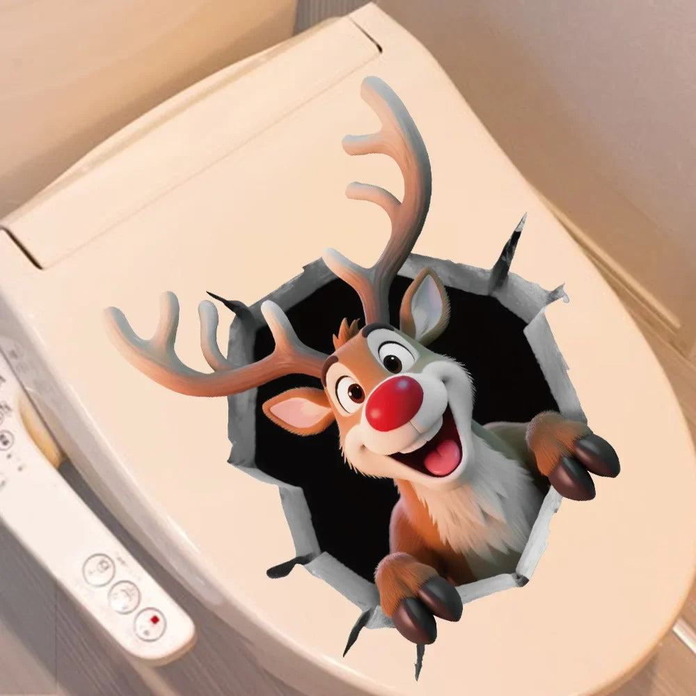 3D Santa Claus Break-Through Wall Decal PVC Removable Christmas Wall Window Sticker