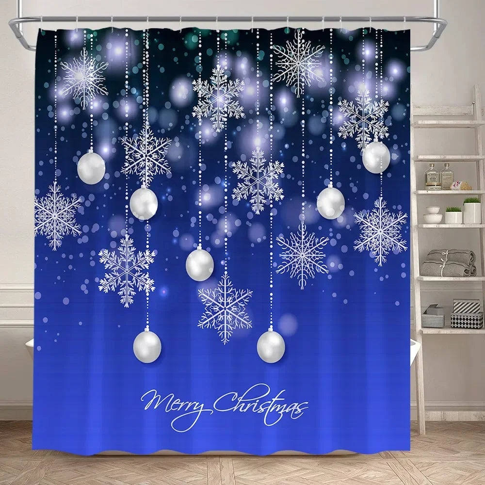 Christmas Shower Curtain Set Snowman Red Birds Gifts Forest Cedar Bath Mat Toilet Cover