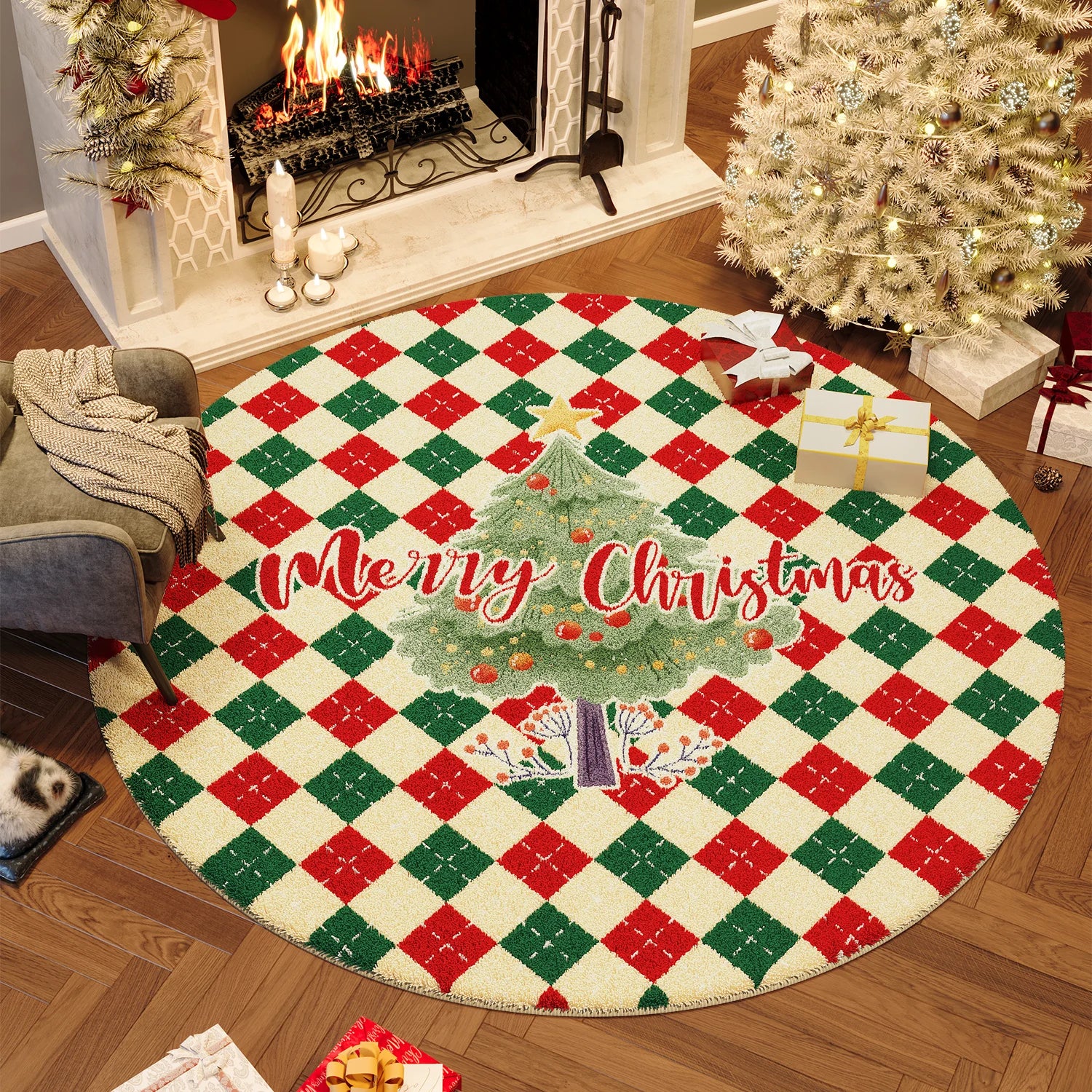 Wind Round Premium Bedroom Carpet Festive Atmosphere Decoration Tree Floor Mat
