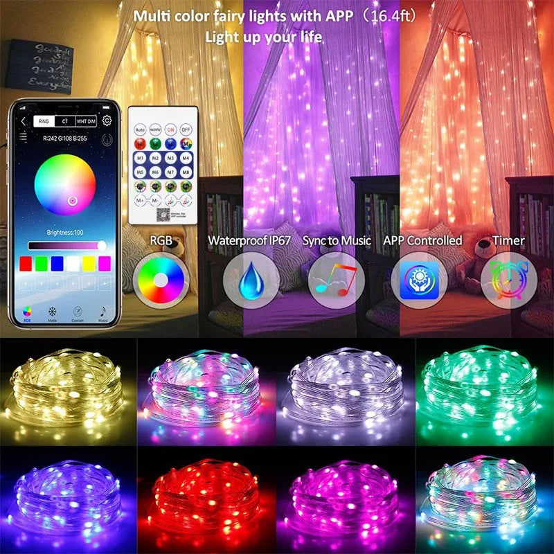 5M/10M/15M/20M USB Sting Light Bluetooth APP DIY LED Fairy Lights Garland Decoration