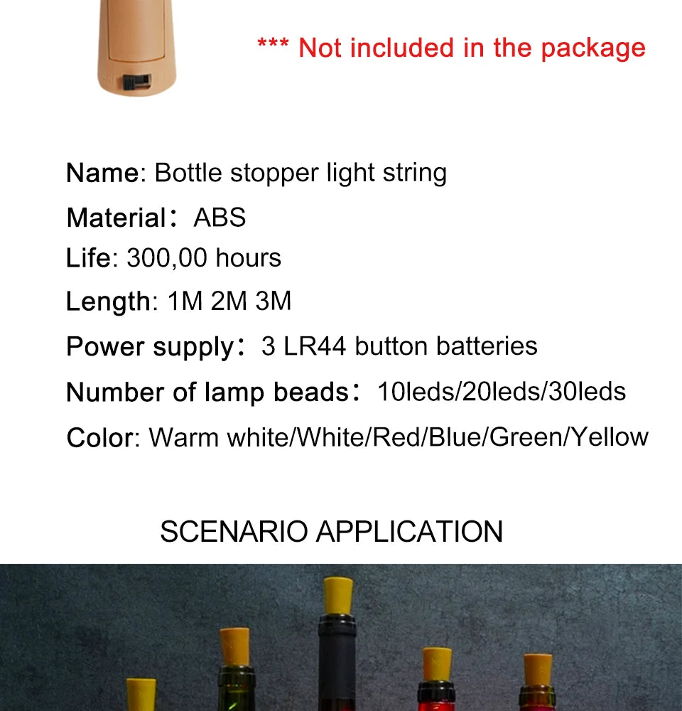 Wine Bottle Cork LED String Holiday Fairy Lights Christmas Tree Wedding Party Decor