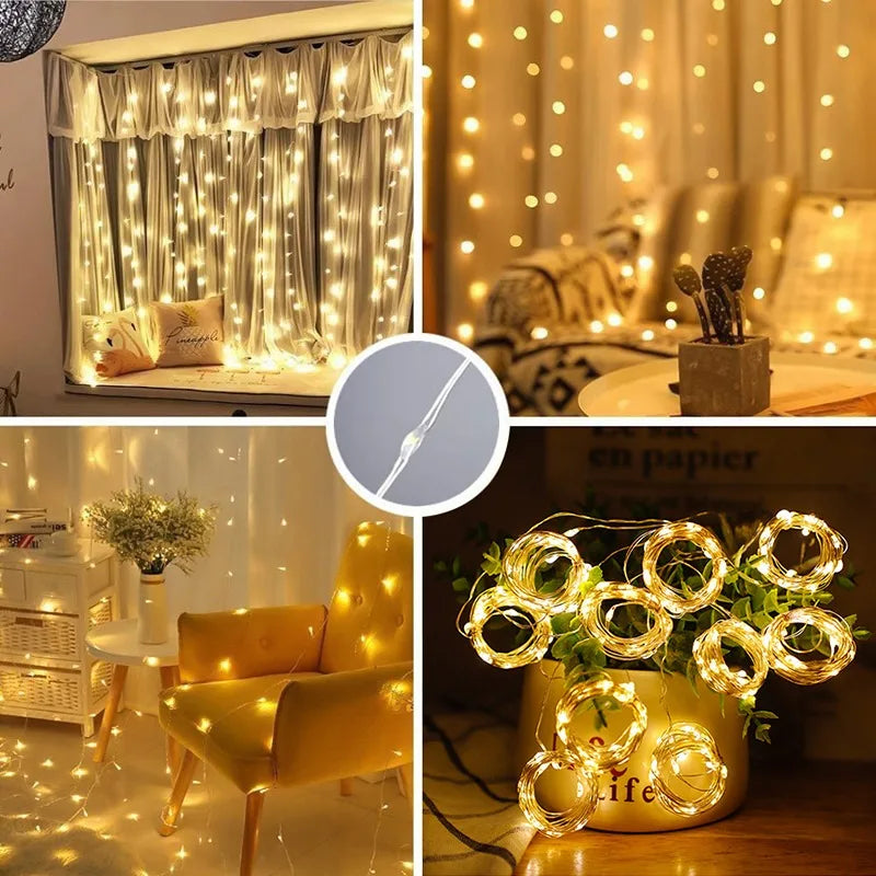 LED Curtain Garland Lights 8 Modes USB Power Remote Control Waterproof Fairy Lighting