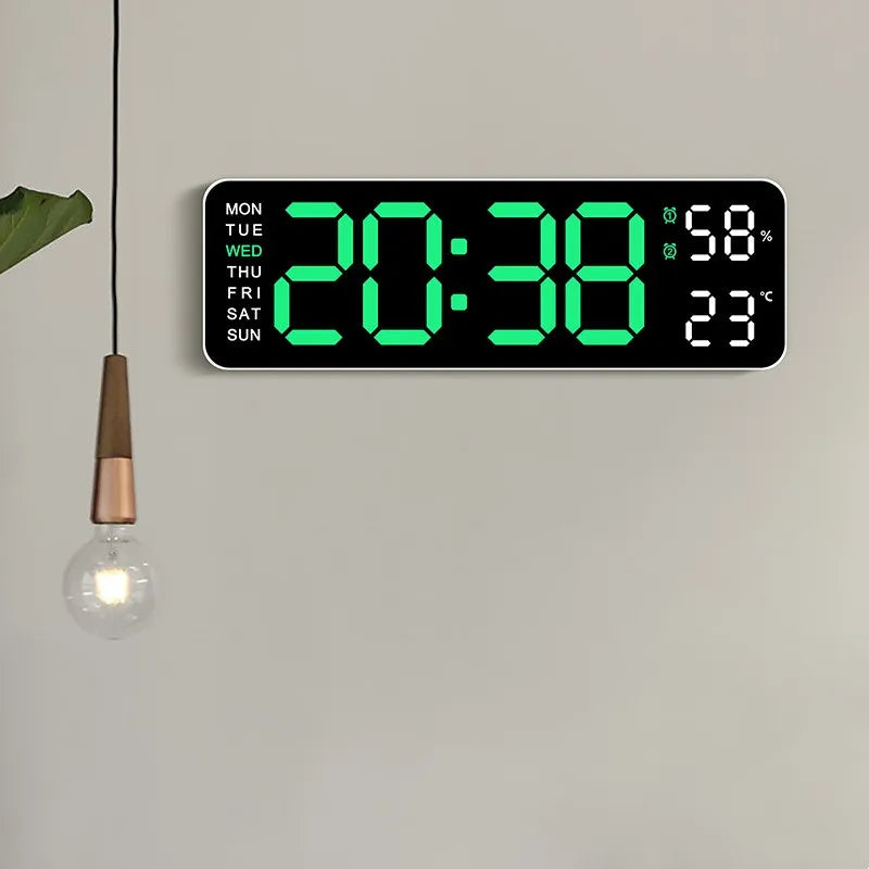 9 Inch Large Digital Wall Clock USB Powered TEMP Humidity Week Auto Dimmer DST Table Clock
