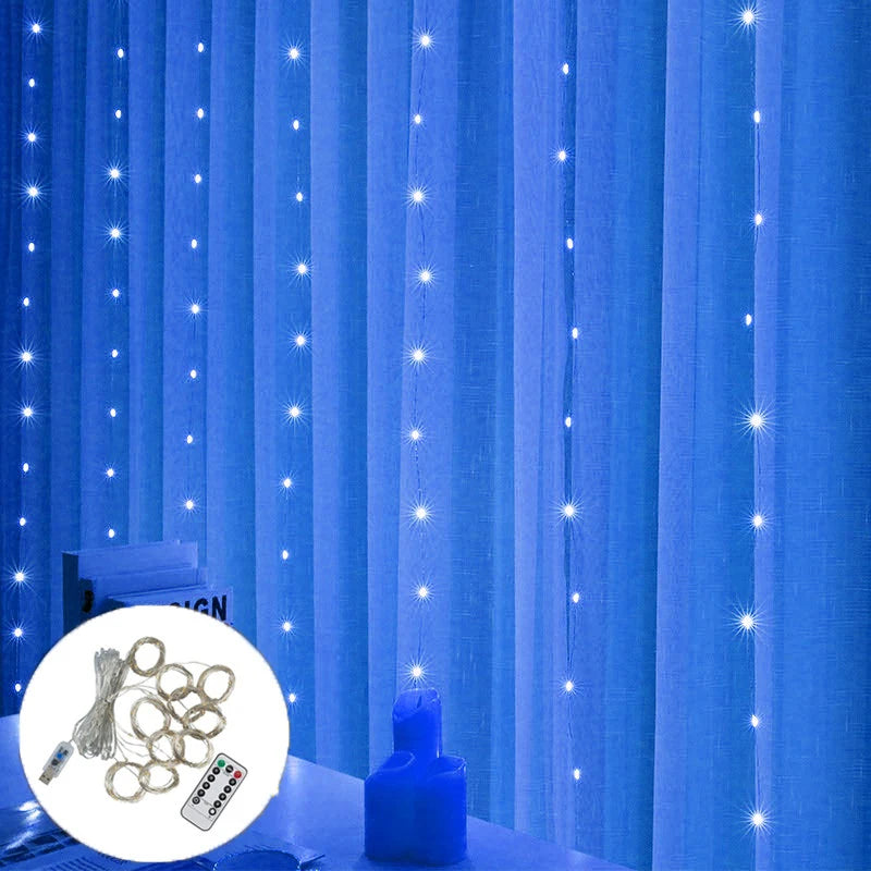 LED Curtain Garland Lights 8 Modes USB Power Remote Control Waterproof Fairy Lighting