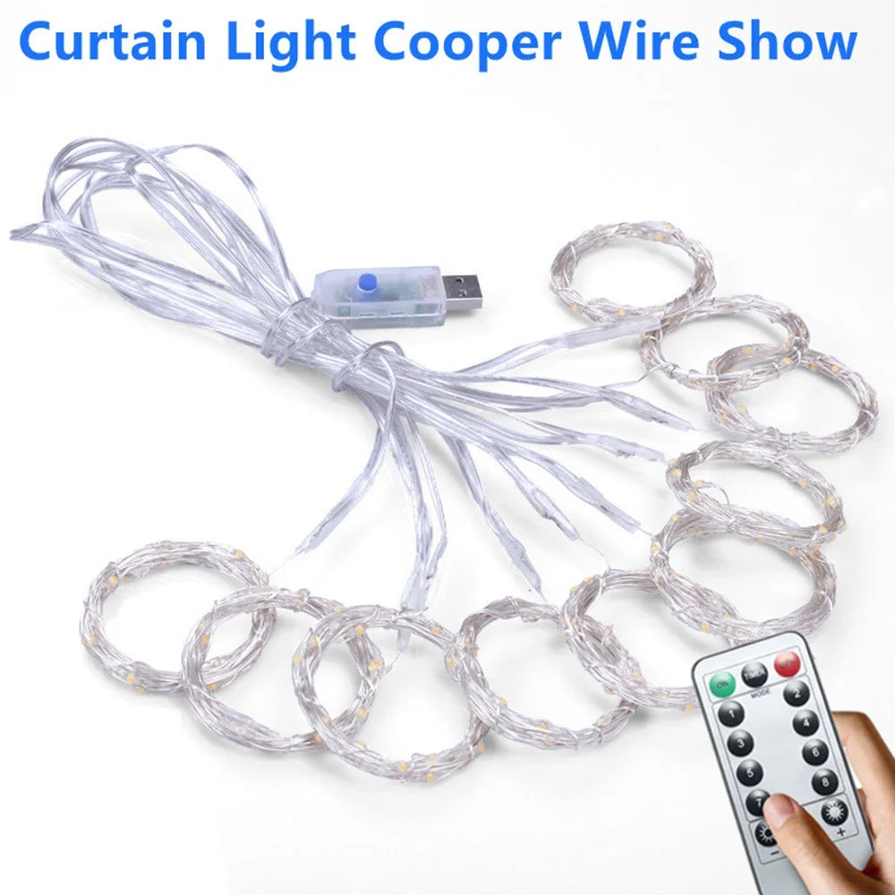 LED Curtain Garland Lights 8 Modes USB Power Remote Control Waterproof Fairy Lighting