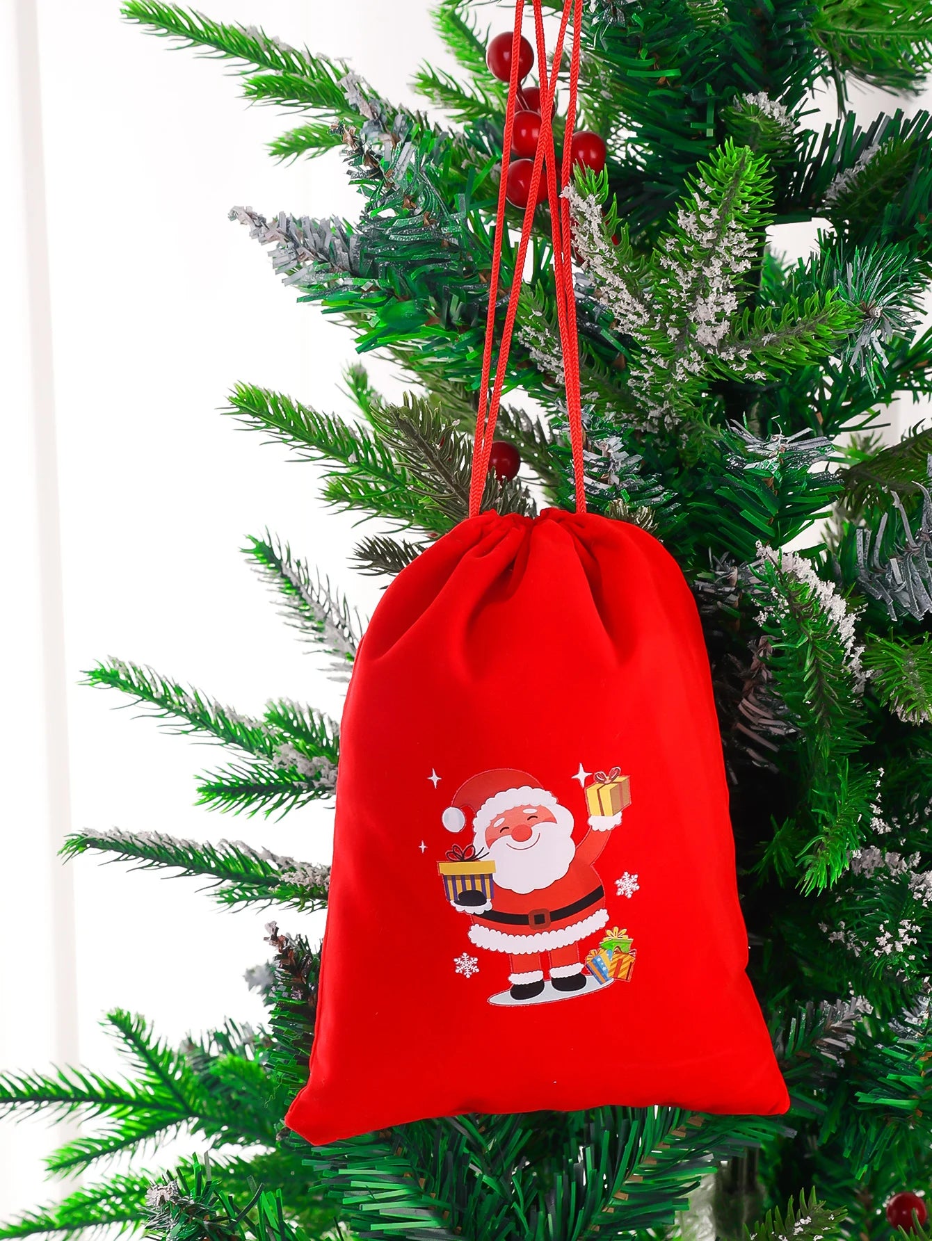 20/1Pcs Red Christmas Velvet Bags Drawstring Santa Gift Pouch Candy Snack Wrapping Bag