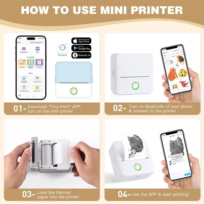 mini HD printer portable sticker label Printer Bluetooth pocket thermal printer