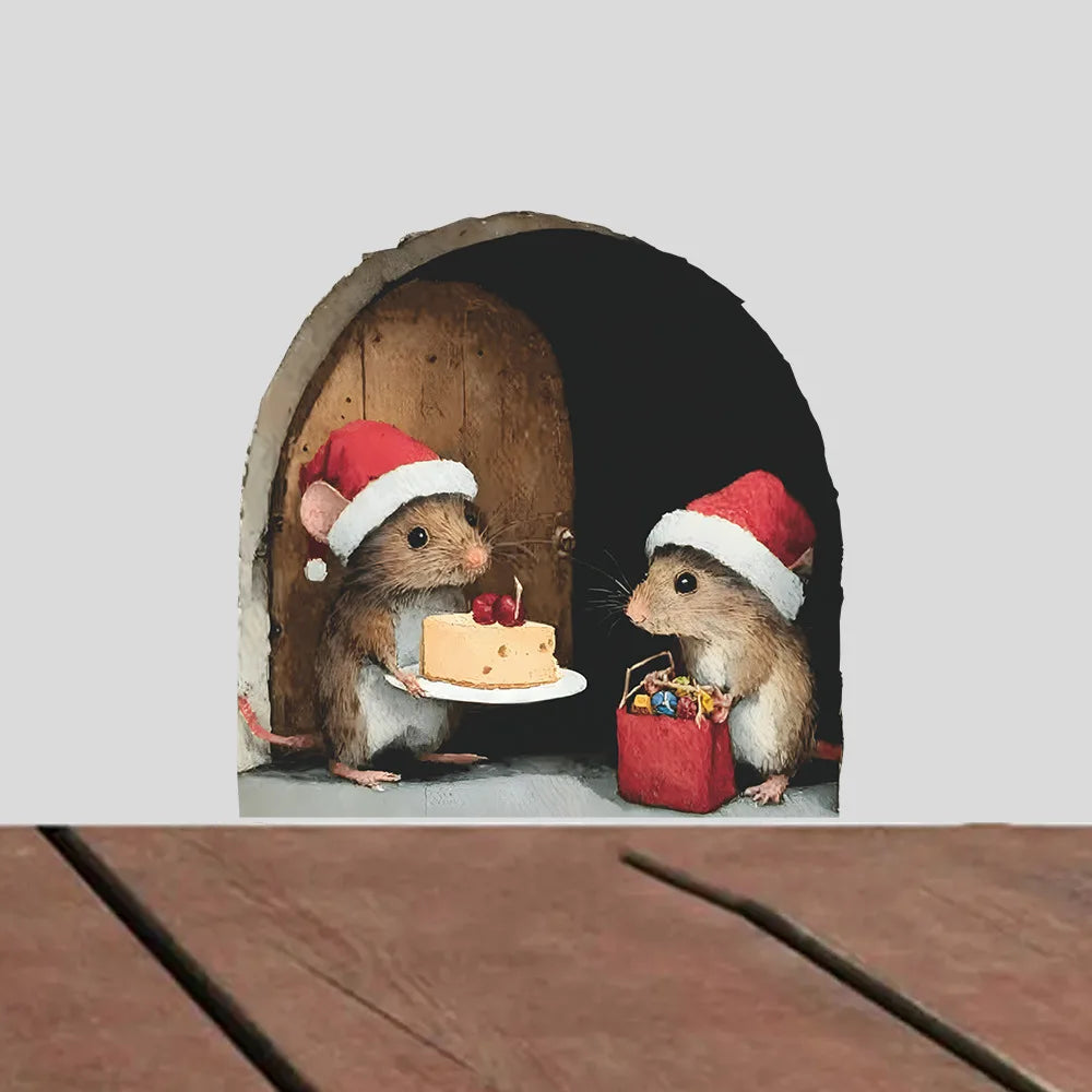 Cute Christmas Small Mouse Wall Stickers Xmas Decoration For Home Noel Navidad