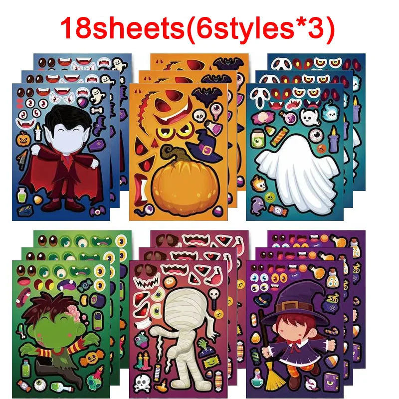 Kids DIY Halloween Stickers Make A Face Prank Puzzle Sticker Party Decoration
