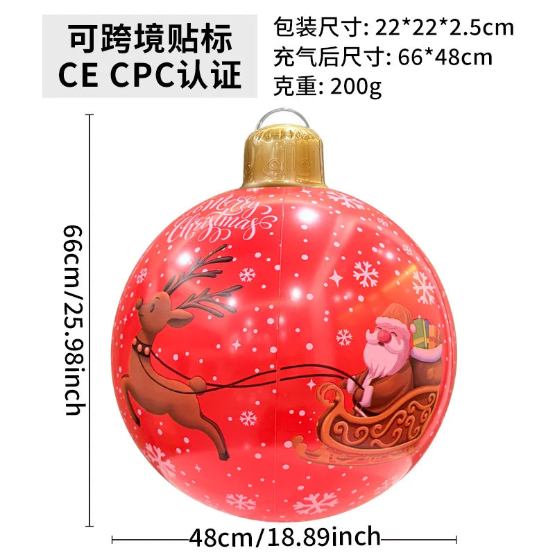 60cm Giant Luminous Inflatable Christmas Ball With No Lights Pvc Outdoor Xmas Decoration