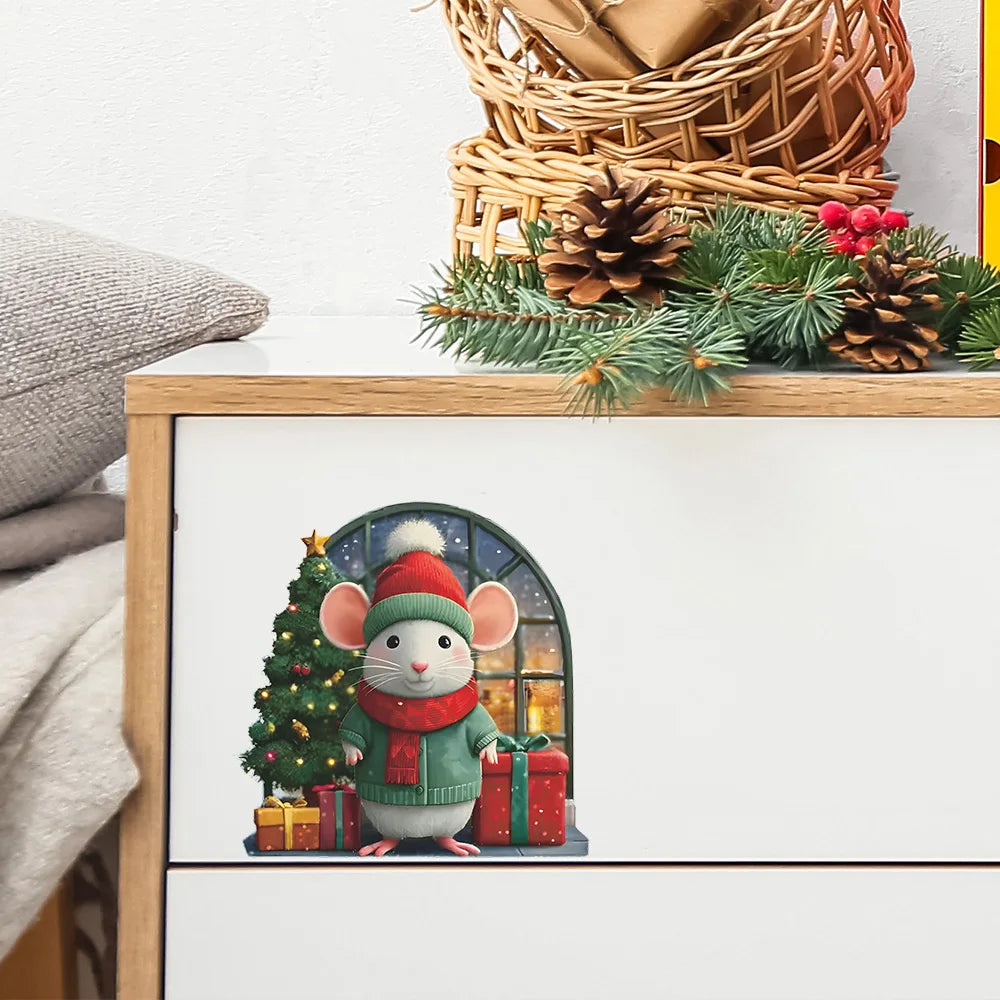 Cute Christmas Small Mouse Wall Stickers Xmas Decoration For Home Noel Navidad
