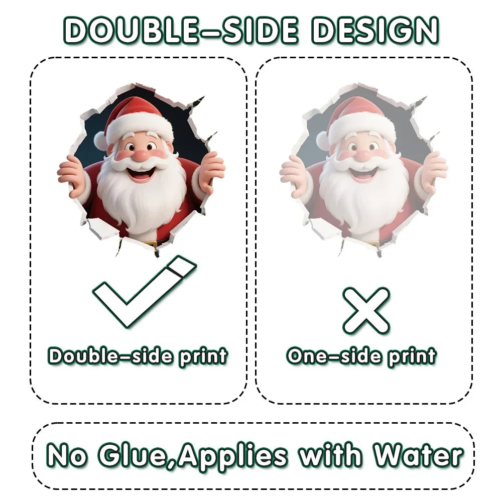 3D Santa Claus Break-Through Wall Decal PVC Removable Christmas Wall Window Sticker