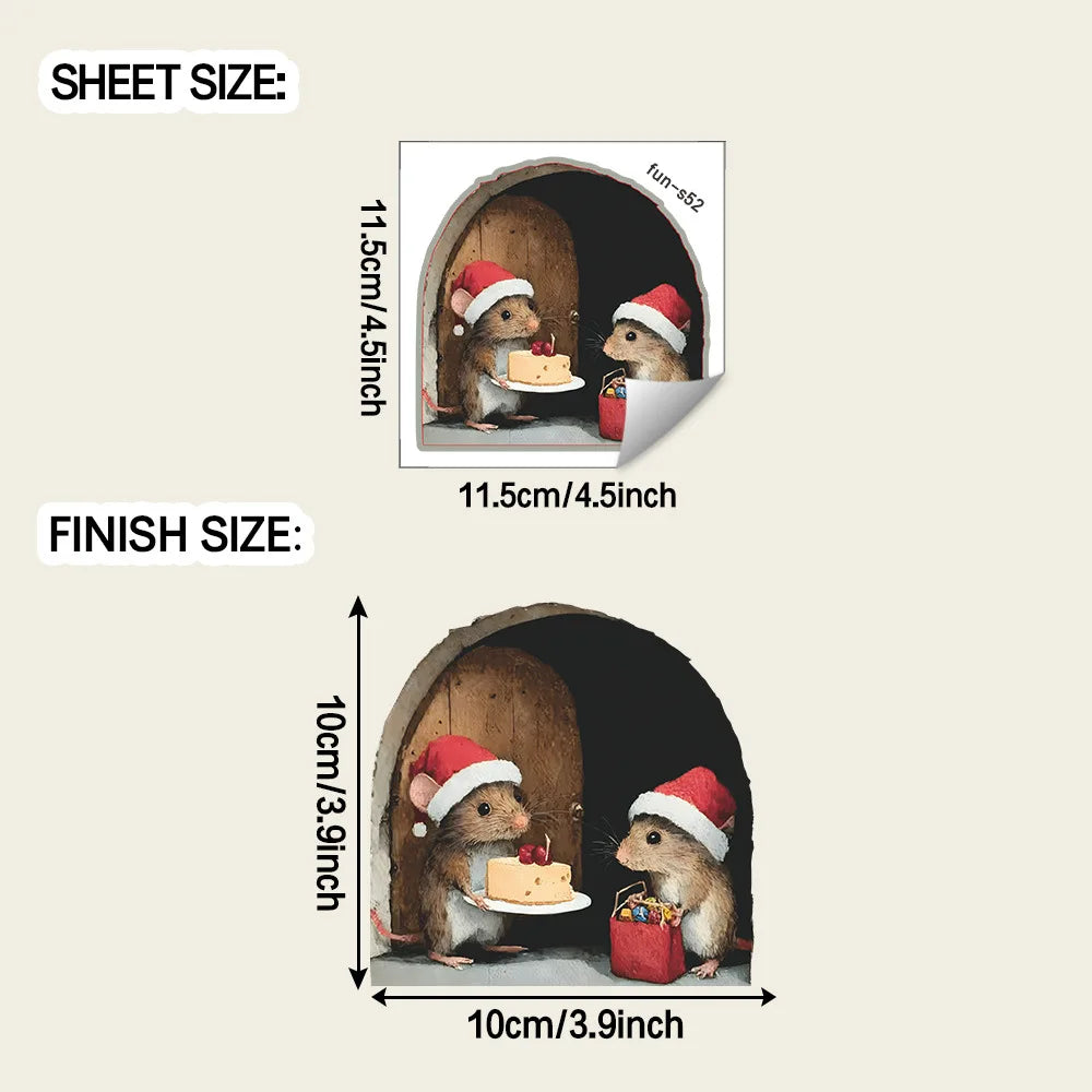 Cute Christmas Small Mouse Wall Stickers Xmas Decoration For Home Noel Navidad