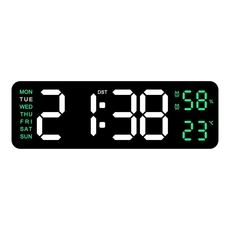 9 Inch Large Digital Wall Clock USB Powered TEMP Humidity Week Auto Dimmer DST Table Clock