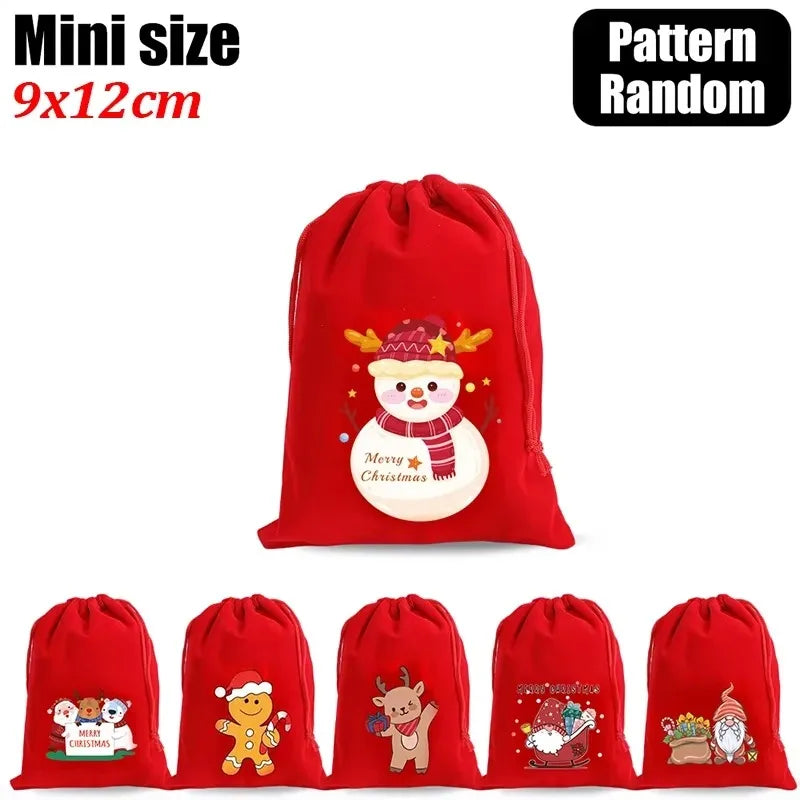 20/1Pcs Red Christmas Velvet Bags Drawstring Santa Gift Pouch Candy Snack Wrapping Bag