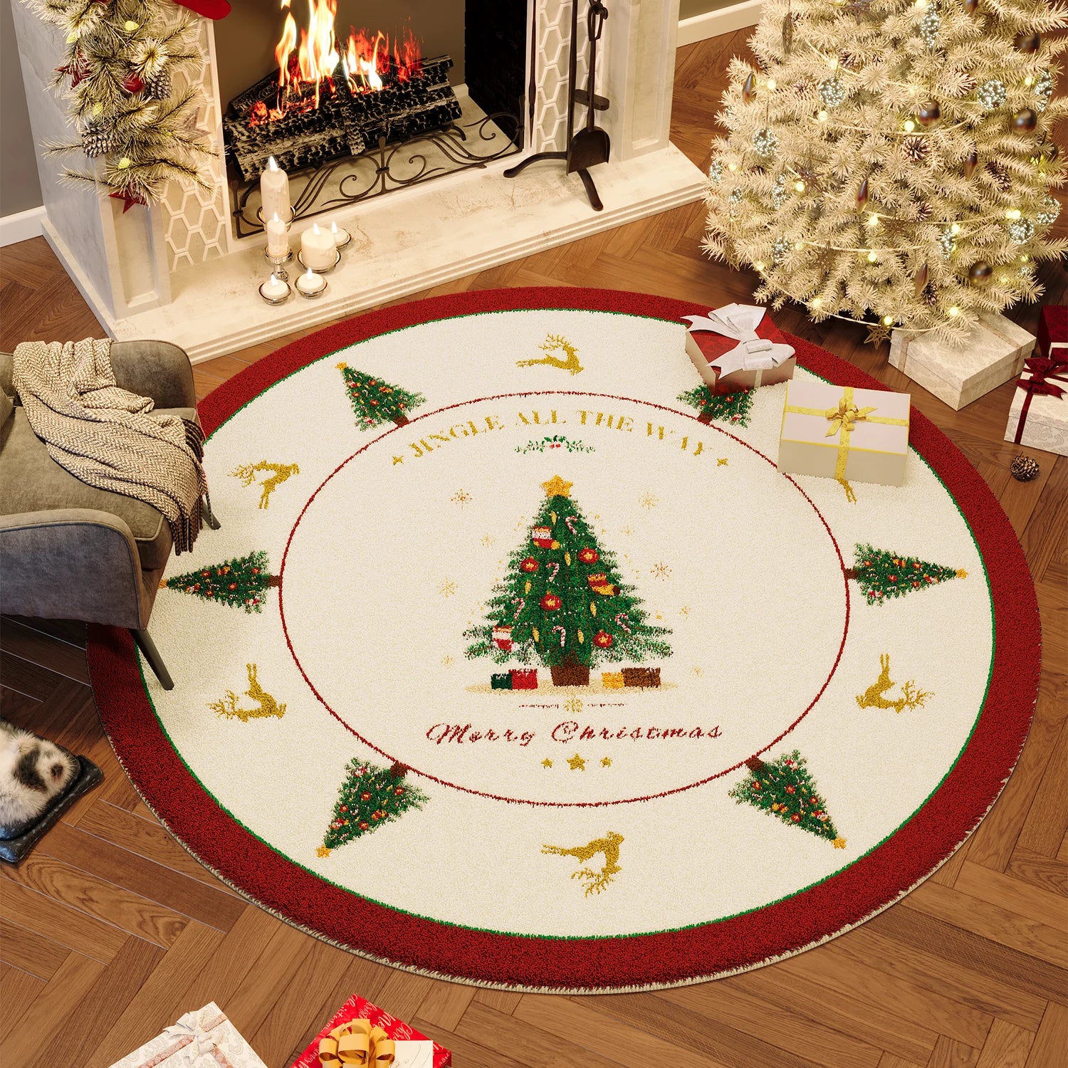 Wind Round Premium Bedroom Carpet Festive Atmosphere Decoration Tree Floor Mat