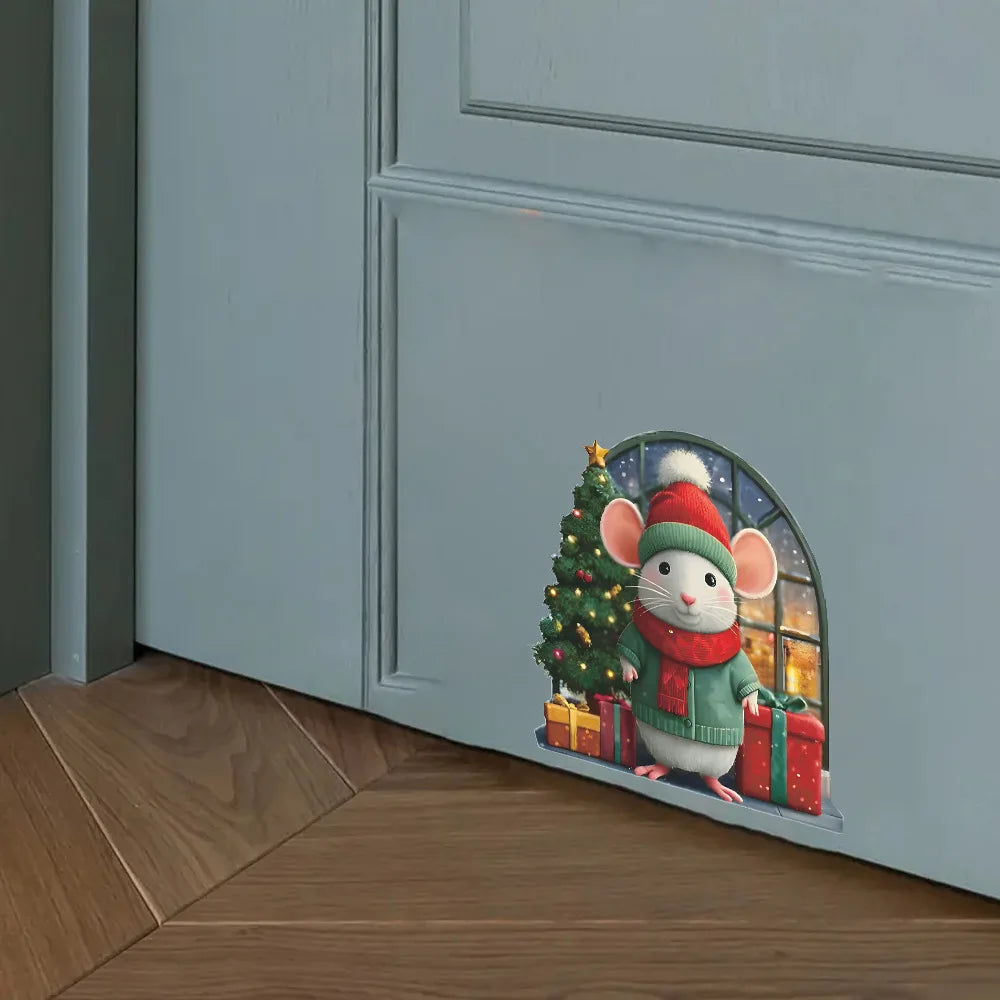 Cute Christmas Small Mouse Wall Stickers Xmas Decoration For Home Noel Navidad