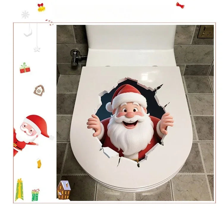 3D Santa Claus Break-Through Wall Decal PVC Removable Christmas Wall Window Sticker