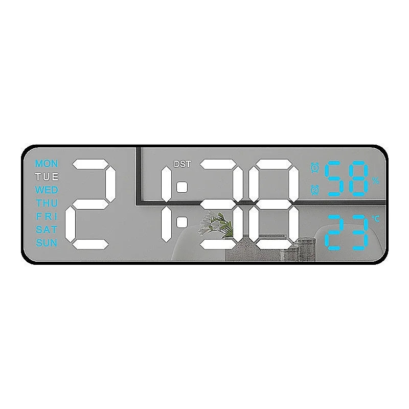 9 Inch Large Digital Wall Clock USB Powered TEMP Humidity Week Auto Dimmer DST Table Clock