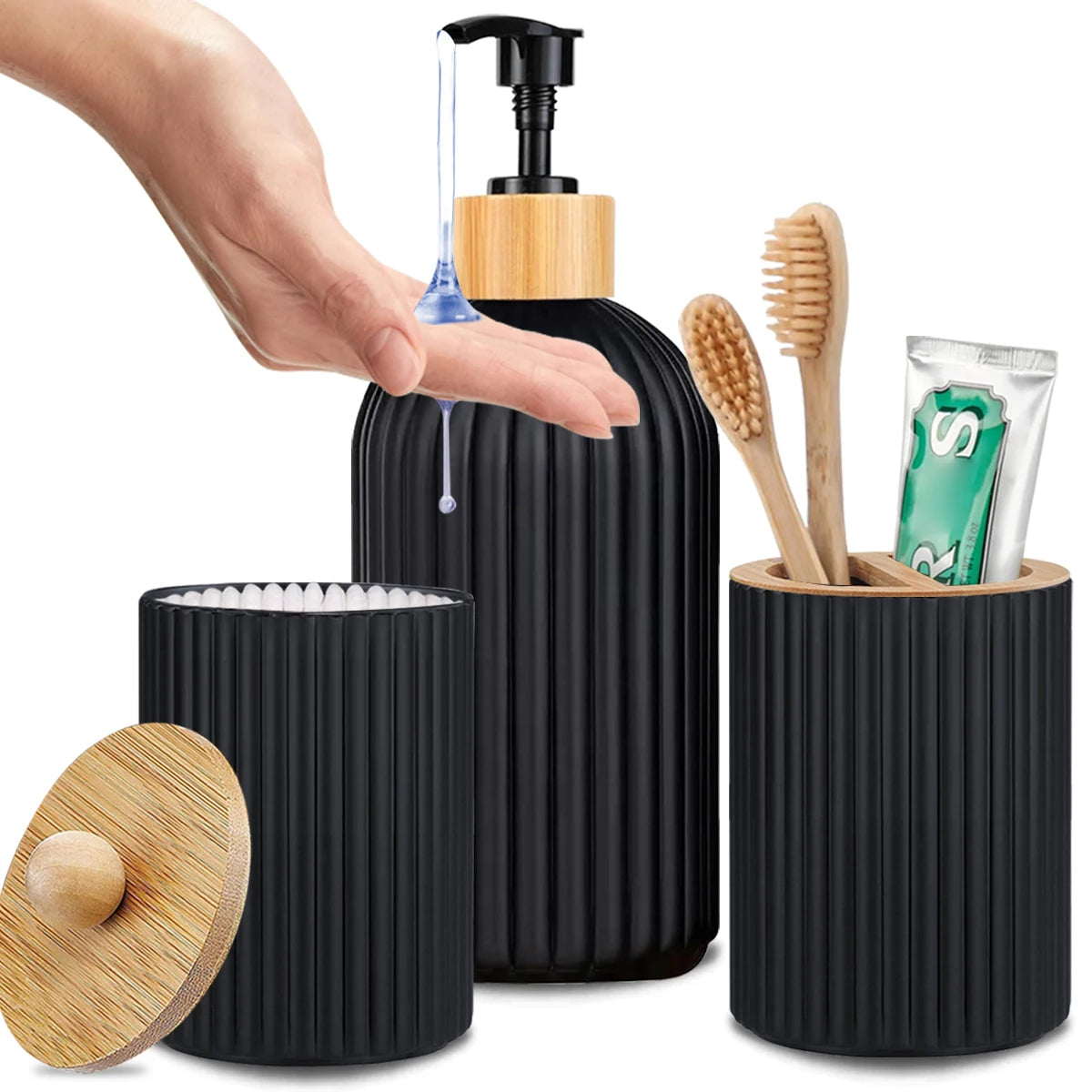 Bathroom Countertop Container Soap Dispenser Cotton Ball Storage Box Toothbrush Holder