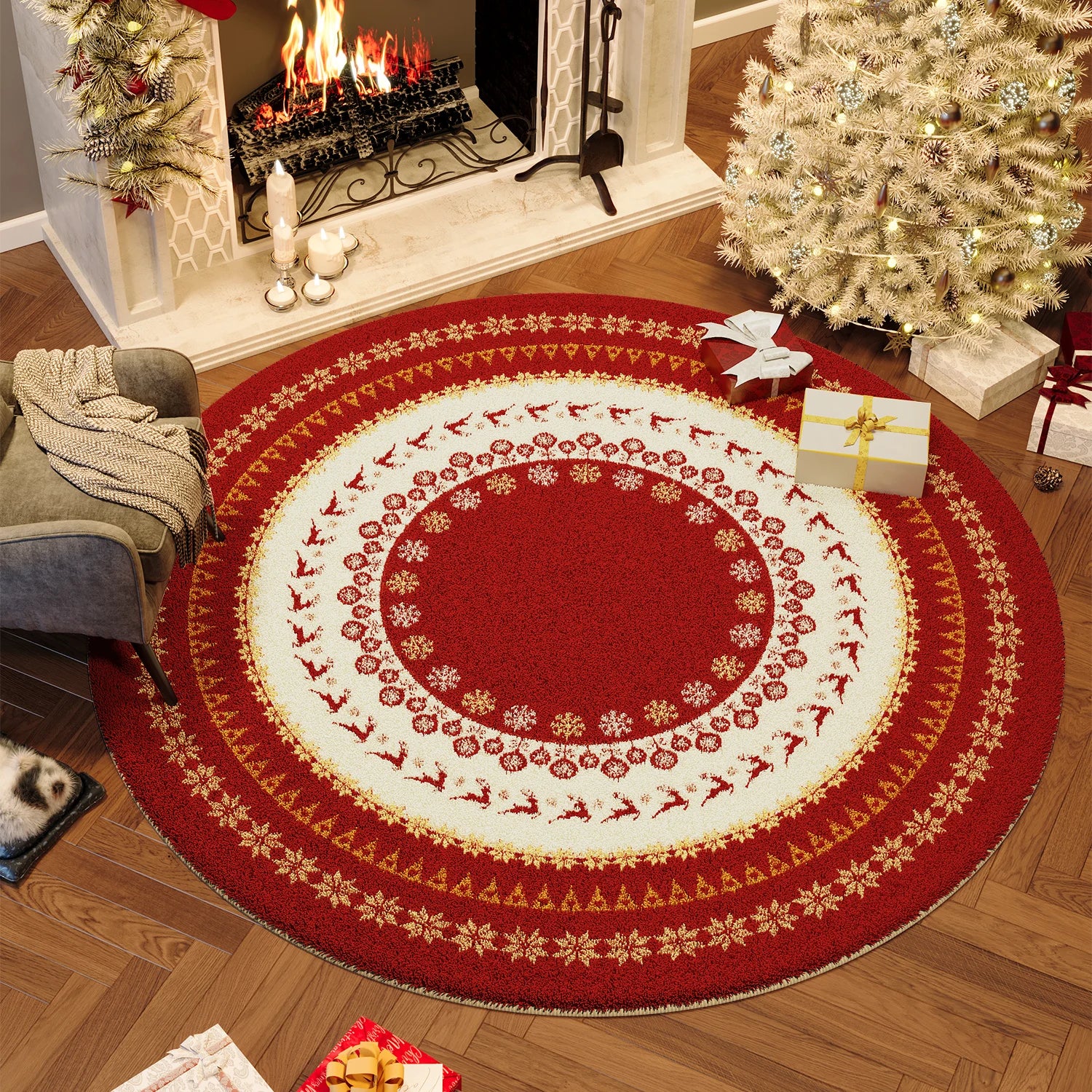 Wind Round Premium Bedroom Carpet Festive Atmosphere Decoration Tree Floor Mat