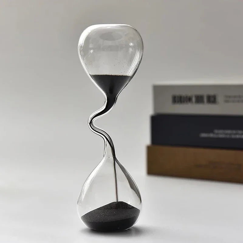 Curve Design Black Glass Craft Simple Interior Table Ornament Aesthetic Sand Clock