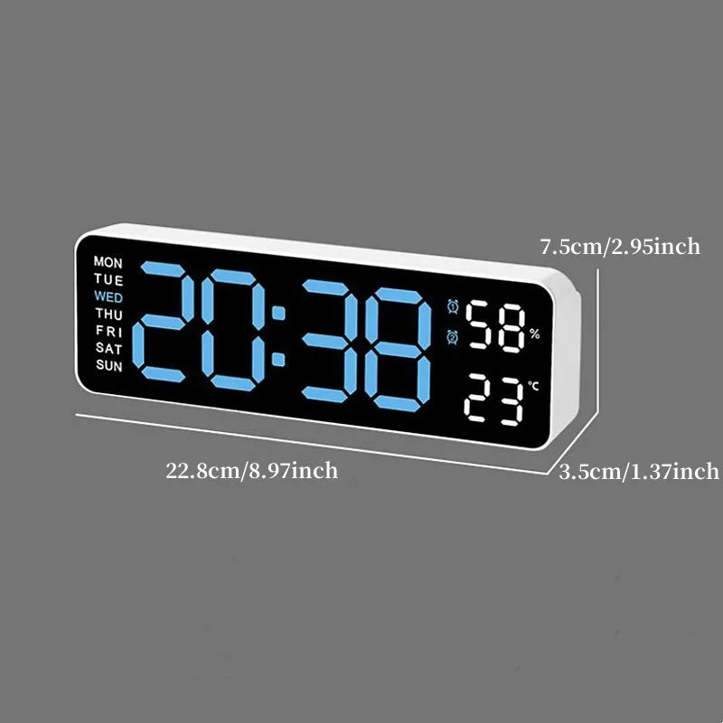 9 Inch Large Digital Wall Clock USB Powered TEMP Humidity Week Auto Dimmer DST Table Clock