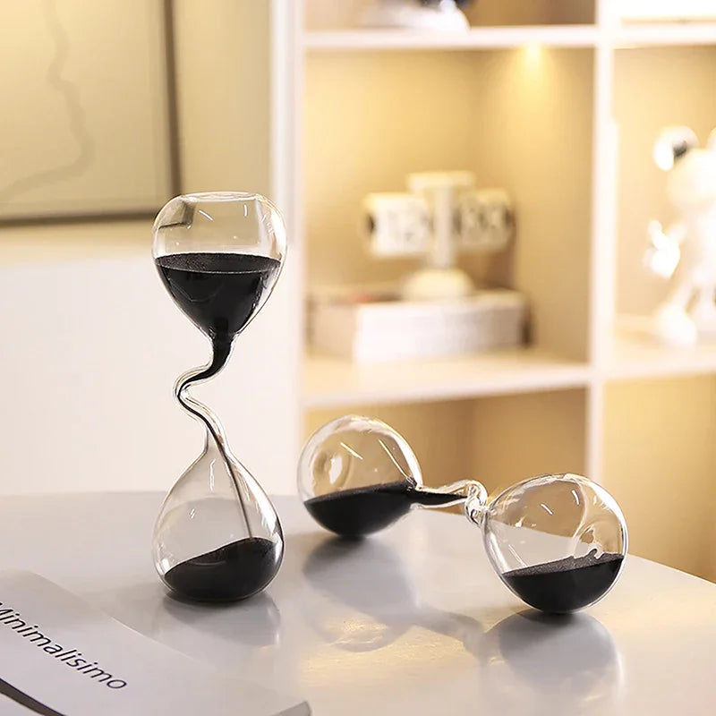 Curve Design Black Glass Craft Simple Interior Table Ornament Aesthetic Sand Clock