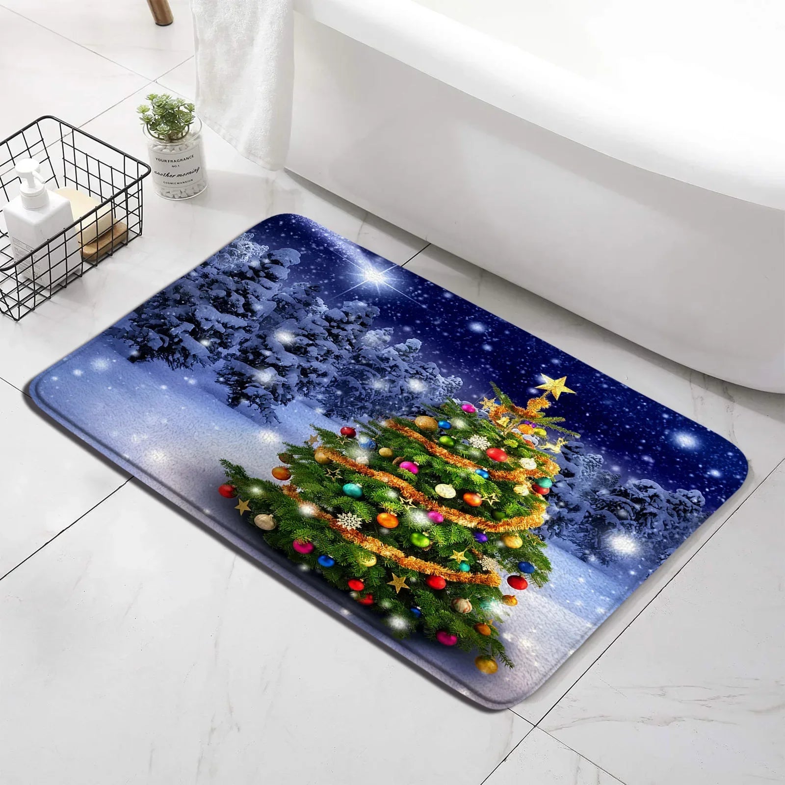 Christmas Shower Curtain Set Snowman Red Birds Gifts Forest Cedar Bath Mat Toilet Cover