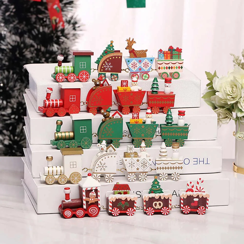 Christmas Wood Train Decoration, Ornaments With Moving Train, Home Noel