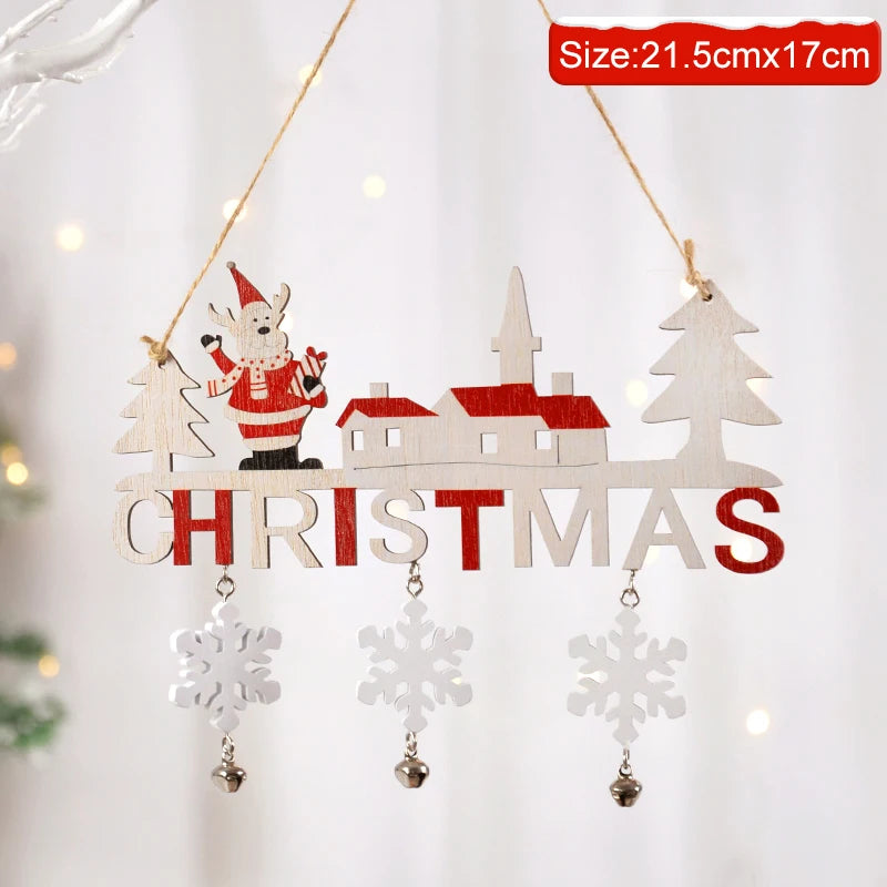 Santa Claus Wooden Hanging Ornament Christmas Decoration for Home Door Tree Pendants