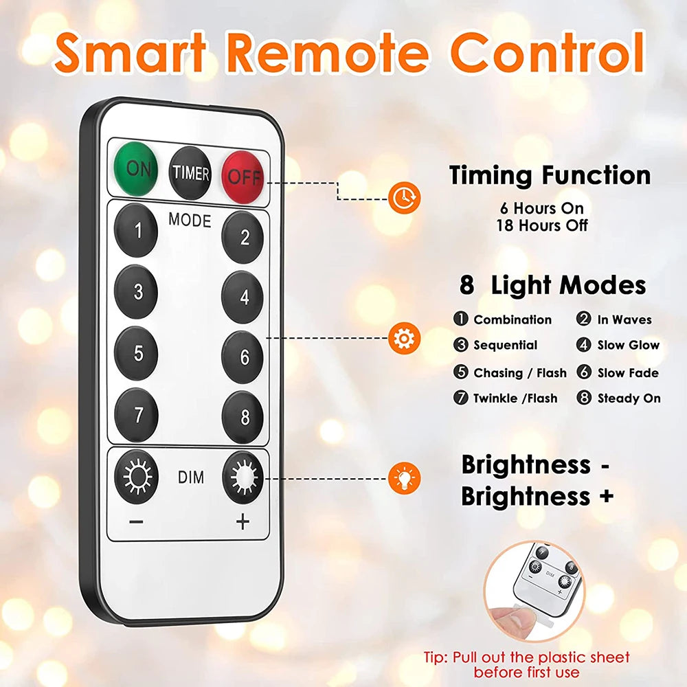 LED Curtain Garland Lights 8 Modes USB Power Remote Control Waterproof Fairy Lighting