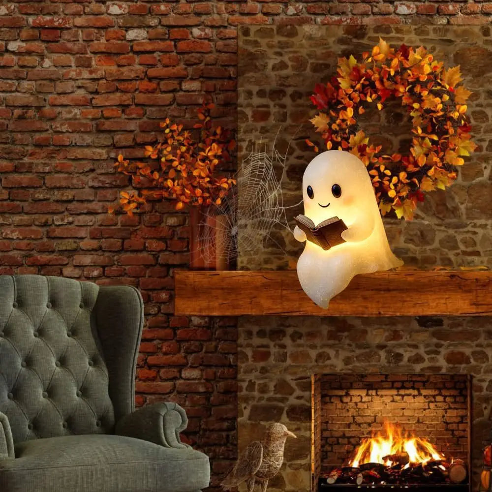 Cute ghost reading book toy model kawaii cartoon holiday decoration for boys and girls