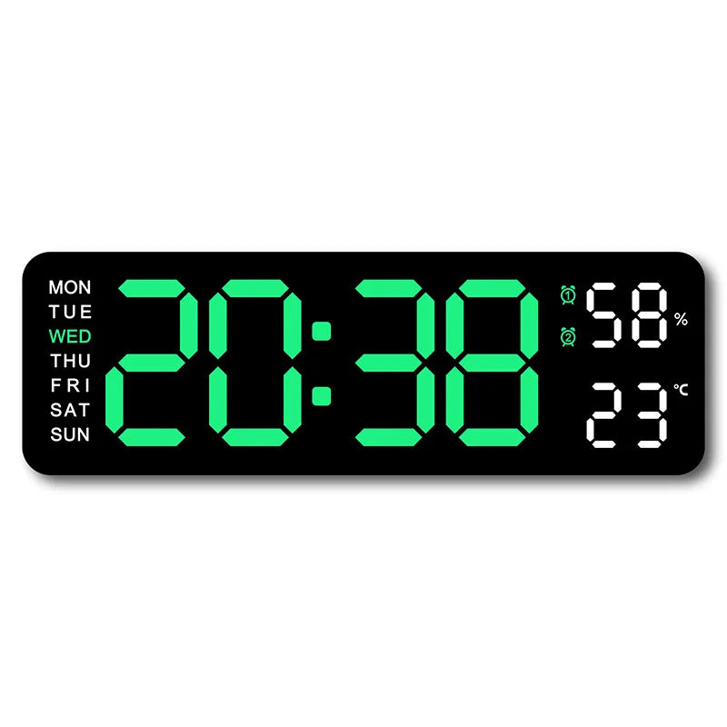 9 Inch Large Digital Wall Clock USB Powered TEMP Humidity Week Auto Dimmer DST Table Clock