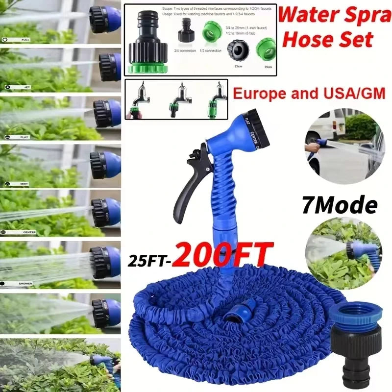 25FT-200FT Expandable Magic Hose 7 Water Spraying Hose Set