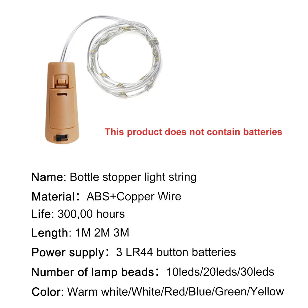 Wine Bottle Cork LED String Holiday Fairy Lights Christmas Tree Wedding Party Decor